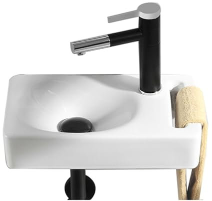 YYUINU Lavandino da Bagno Ad Angolo, Lavabo da Guardaroba A Parete, Lavabo da Bagno Piccolo Lavandino da Appoggio Rettangolare Lavandino da Bagno in Ceramica A Vaschetta,400x220x95mm
