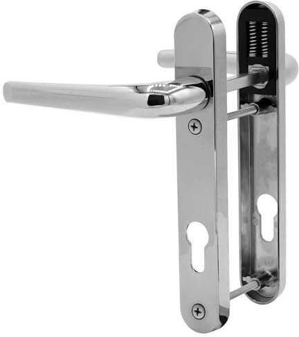 SHIELD HARDWARE uPVC Door Handle 92mm PZ Sprung Pair for PVC and Composite Doors Chrome 122mm Fixing Centres