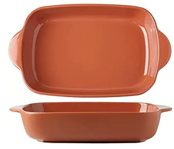 Fuente de cerámica rectangular for hornear con asa, ideal for asar lasaña, cazuelas y platos de cocina.(Red)