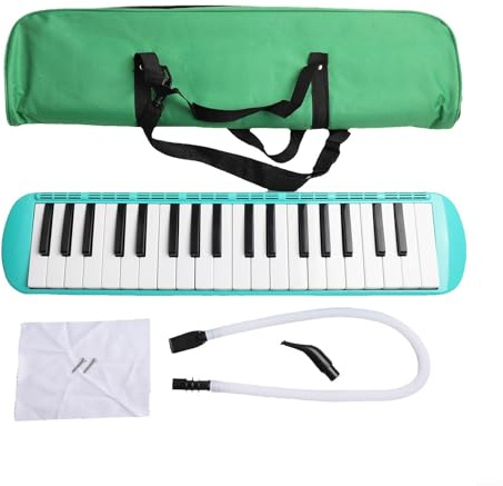 Hasaller Melodica Melodica-Set, 37 Pi-ano-Tasten, Melodica-Musikinstrument, tragbares Melodicas-Instrumenten-Set mit Reisetasche, zwei Mundstücken und Reinigungstuch für Musikerziehung (grün)