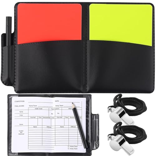 Cartellini Arbitro Calcio,Set Cartellini Arbitro con 2 Fischietto Arbitro,Fischietti Arbitro in Metallo,Cartellini Rossi e Gialli con Fogli Portafogli per Sport,Calcio,Partita di Basket,Arbitri