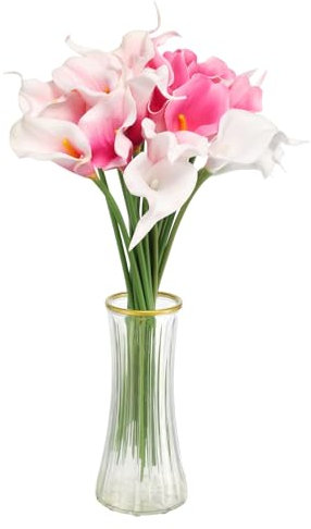 sourcing map 20pcs Artificial Calla Lily Fake Silk Flowers Bouquet Real Touch for Home Garden Wedding Party Decoration, Light Pink/Rose Red/White