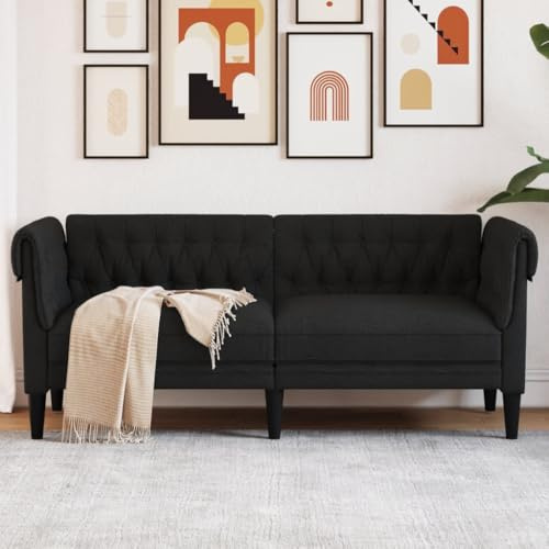 Snsowed Chesterfield-Sofa 2-Sitzer Schwarz Stoff, Loungesofa, Sofas & Couches, Relaxsofa, Couch für Wohnzimmer, 372549