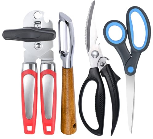 Left Handed Scissors, Kitchen Shears, Can Opener, Peeler Set (4 in 1) | Lefty Tools Utensils，for Left Hand People/Adults