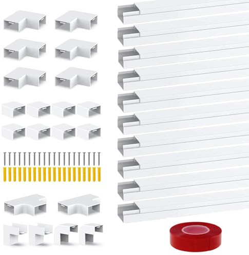 SRJQXH Goulotte Cable, 10 Pièces de 40 cm de Long Cache Fil TV Mural, 20 X 10 mm Cache Cable Blanc, avec Matériel de Montage, pour Dissimuler Les Câbles des Haut-parleurs et des Lampes