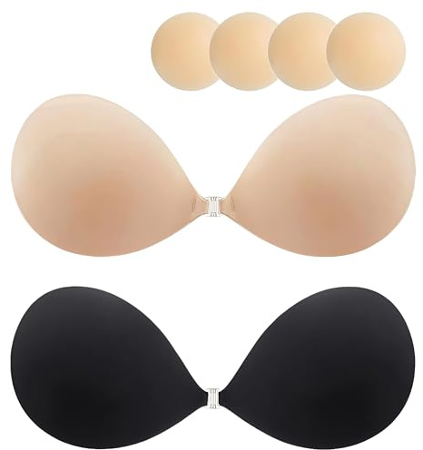 TMYIOYC CURLADY Push Up Invisible Bra for Women, 2 Pack Reusable Backless Strapless Sticky Adhesive Bra for Evening Dress with 2 Pairs Nipple Covers
