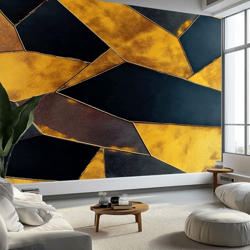 Murales de Pared Fragmentos Metálicos Geométricos Papel Tapiz, Estilo Abstracto Murales de Pared Decorativos para Sala de Estar y Dormitorio (220gsm Tela No Tejida Premium, 450 x 315 cm (W x H))