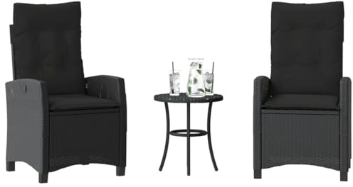 WSJHUHK Möbel, Outdoor-Möbel, Gartenmöbel-Sets, 3-teiliges Bistro-Set mit Kissen, schwarzes Polyrattan
