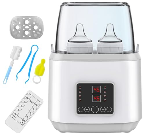 Baby Bottle Warmer ＆ Steriliser Temperature Adjustable Portable Bottle Warmer Remote Control Baby Food Heater with LCD Display for Breastmilk or Formula, Grey