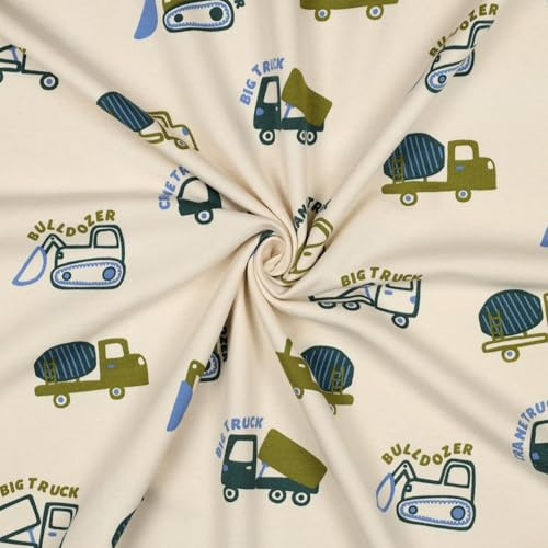 Sweatstoff Soft Sweat VEHICLES - bedruckt mit Fahrzeugen - 2 Farben - Ökotex - Meterware ab 50cm - kuschelig angeraut - zum Nähen von Kinderkleidung (ecru)