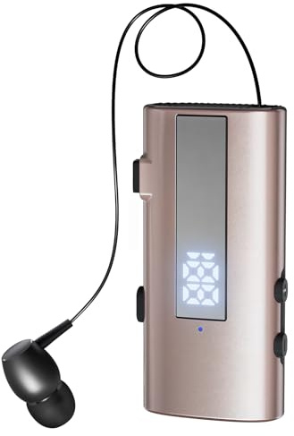 Oluote Bluetooth-hörlurar med infällbar kabel, 50H trådlösa Lavalier-hörlurar med vibration, LED-strömskärm, IP65, vattentät, dubbelanslutning, chip 6,0 (guld)