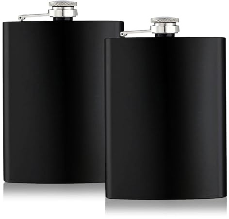 Aieino 2 Stück 8oz Flachmann für Herren und Damen SUS 304 Edelstahl Tragbar Lebensmittelqualität für Camping, Klettern, Grillparty, für Whiskey, Likör, Alkohol, Getränke(Schwarz)
