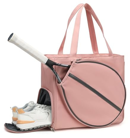 KUWHSIOP Tennistasche, große Tennisschläger-Umhängetasche für Männer und Frauen mit isoliertem Fach, Schuhfach und Handtasche,Rosa