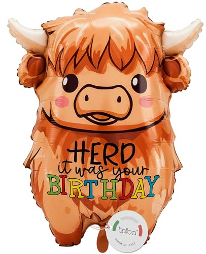 balloa folieballong XXL Highland Cow Taurus, heliumballong födelsedag barnfest, födelsedagsballong djur för pojkar flickor, festdekoration djurmotivballong, present till barns födelsedag, 62