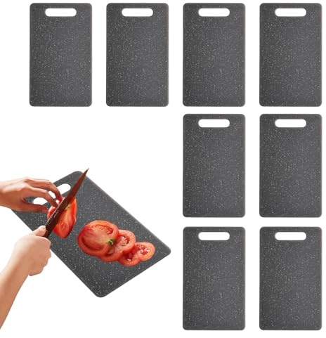 VEGOATY 8 unidades de tablas de desayuno de plástico: 25 x 15 cm, sin BPA, tabla de desayuno de plástico, con orificio para colgar, no deslizante, apta para lavavajillas, pequeña tabla de cortar para