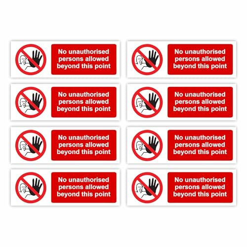Small-Sized Multipack / 25x75mm Each (8-Pack) / No Unauthorised Entry Self-Adhesive Signage/Vinyl Decals Removable & Wipeable/Indoor or Outdoor Stickers/Gloss Finish /