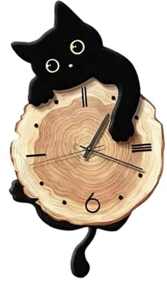 Sharplace Moderne, leise Wanduhr mit Katzenmotiv und Pendelschwanz für Zuhause, Küche und Büro