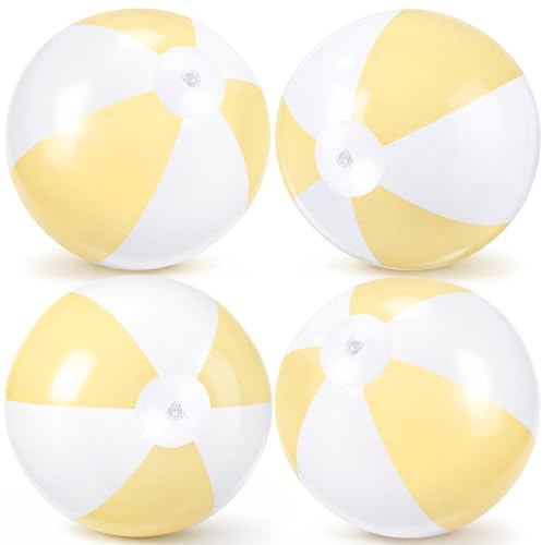 MiniInflat 4 Pcs 16 Inch Inflatable Beach Balls Bulk Large Pastel Inflatable Decorated Ball Party Ornaments for Summer Swimming Pool Party Birthday Favors(Macaron Yellow)