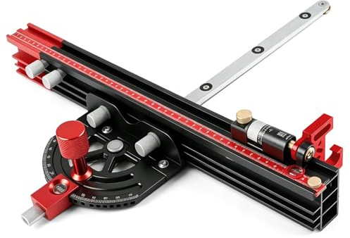 Guida angolare per sega da banco, regolabile da -60° a +60°, con micro regolazione e arresto rapido, tratto estensibile da 89 cm, compatibile con scanalatura a T 3/8 x 3/4 per sega da banco