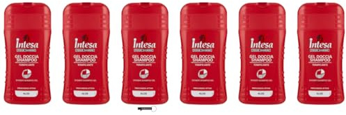 Intesa Pour Homme - 6 gel doccia shampoo con aloe, tonificante, freschezza attiva, 250 ml, + portachiavi Italy Shop Service in omaggio