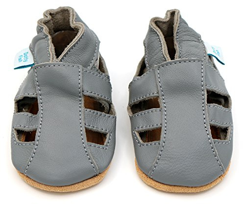 Dotty Fish Sandali in Pelle Barefoot, Suola Morbida - Grigio 6-12 mesi