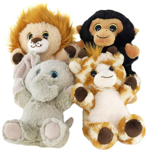 The Magic Toy Shop Set of 4 Soft Plush Wild Animals Jungle Safari Stuffed Toys, 6.5 inches