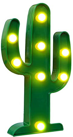 NOVELTY PLACE Designer Cactus Marquee Sign Lights, Warm White LED Lamp Tropical Green - Living Room, Bedroom Table & Wall Christmas Decoration for Kids & Adults - Battery Powered 10 Inches High