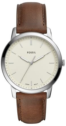 Fossil Watch for Men The Minimalist 3H, Quartz Movement, 44 mm Silver Stainless Steel Case with a Leather Strap, FS5439