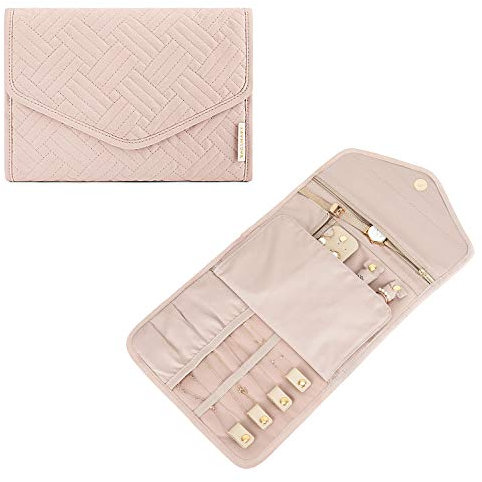 bagsmart Travel Jewellery Organiser, Foldable Jewelry Storage Roll for Journey-Rings, Necklaces, Bracelets, Earrings, (Medium-Pink)