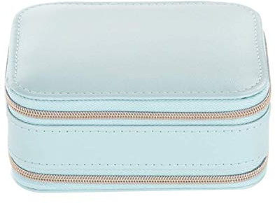 Belons Kleine Reise Schmuckkästchen, PU Leder Schmuckschatulle Ringe Ohrringe Halskette Schmuck Aufbewahrungsbox Schmuckkoffer Schmuckbox mit Reißverschlüssen Spiegel, Blau