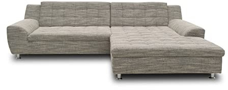 DOMO. collection Ecksofa Morton, Schlafsofa in L-Form, Eckcouch aus Webstoff, Couch mit Schlaffunktion, Garnitur, Polsermöbel, Polsterecke, 304 x 200 x 84 cm (BxTxH), weiß-grau