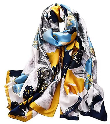 LumiSyne Seidenschal Damen Vintage Bedrucktes Halstuch Mode Eleganter Stil Groß Seidentuch Warm Weich Stola Kopftücher Pashmina Sonnenschut Kap Ganzjährig