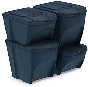 Prosperplast Set med 4 återvinningshinkar (2 x 35 L och 2 x 25 L) plastsortibox i antracitfärg, 2 stora + 2 små