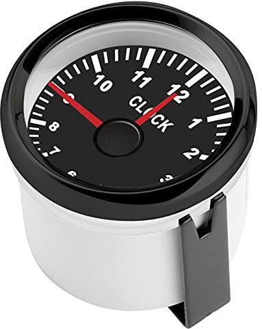 Bootsstundenzähler, 2 Zoll Universal 12V / 24V Taktanzeige Instrument 0-12 Stundenzähler Rote Hintergrundbeleuchtung für Auto-Boot-Yacht-Motorrad(Schwarzer Zifferblatt Schwarzer Rahmen)