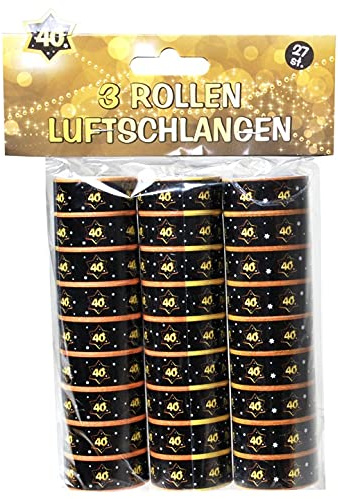 Schnooridoo 40. Geburtstag Party Zubehör 31 Sorten Konfetti Luftschlangen Ballons Banner Servietten (Luftschlangen 40, schwarz/gold, 3-tlg.)
