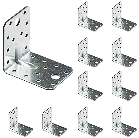VHG Heavy Duty Corner Brackets - Pack of 10 Galvanised Steel L Shape Braces (70 x 70 x 55 x 2) With Beading, 90 Degree Reinforced Fixing Connectors