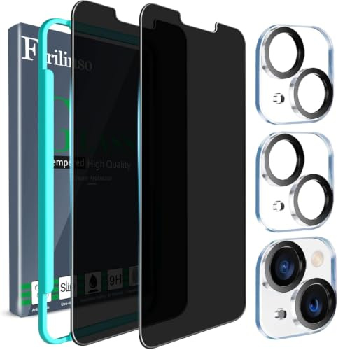 Ferilinso [5-in-1] Schutzfolie für iPhone 14 & iPhone 13 Panzer Schutz Glas Sichtschutz Privacy Zubehör 2 Stück Panzerfolie Displayschutz 2 Stück Kameraschutz Camera Screen Protector