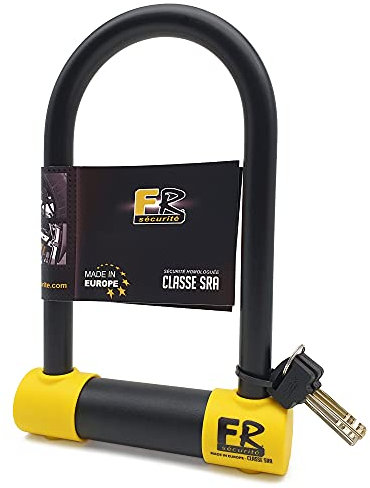 FR SECURITE FR120M Cadenas U pour Moto Homologuées SRA, Fourche ø18 en Acier Trempé Double Verrouillage, Serrure Anti-crochetage Plus Sécurisée et Résistante, Antivol en U 120x220mm pour Moto, Scooter