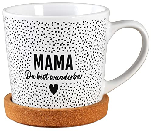 Papierdrachen Geburtstagsgeschenk für Mama - Tasse aus Keramik mit passendem Kork Untersetzer - Tischdeko - Kaffeetisch - Kaffeetasse - Mama du bist wunderbar - zum Muttertag