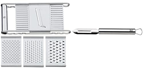 WMF Gourmet Gemüsereibe 12 x 18 cm, Edelstahl Reibe mit 4 Aufsätzen zum Hobeln, Raspeln& Profi Plus Sparschäler 19 cm, Gemüseschäler rostfrei, Cromargan Edelstahl teilmattiert, spülmaschinengeeignet