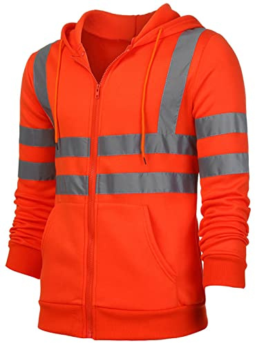AUBIG Säkerhetsjacka för män luva sweatshirt reflekterande jacka varningsjacka trafik arbetsjacka varningsjacka, apelsin, XL
