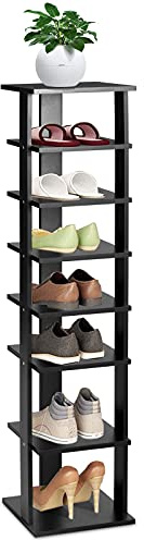 RELAX4LIFE Schuhregal mit 8 Ebenen, Schuhständer aus Holz, multifunktionale Schuhablage, Schuh-Organizer schmal, Schuhhalter freistehend & platzsparend, für Halle & Wohnzimmer & Schlafzimmer (Schwarz)