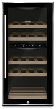 Caso WineComfort 24 black, Weinkühlschrank für 24 Flaschen, 2 Zonen auf 5-20°C einstellbar,Sensor- Touch, LED beleuchtet freistehend, UV-Filterglas, Schwarz