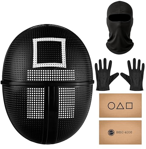 Balinco Game Kostüm-Set für Erwachsene & Jugendliche – Enthält Maske, Sturmhaube, schwarze Handschuhe & Spielkarte für Halloween, Fasching, Karneval, Mardi Gras & Mottopartys