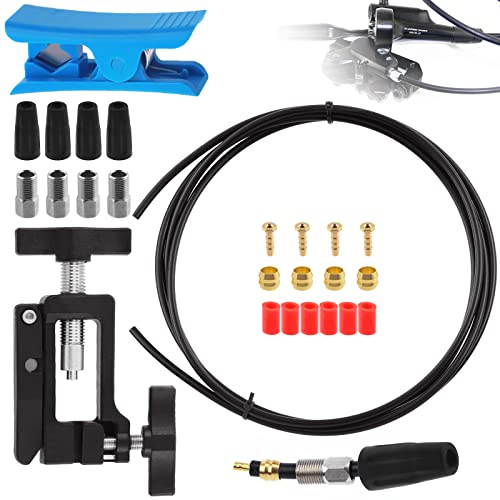 Wokape 25Pcs 2500mm Bike Hydraulic Brake Hose Kit with Needle Driver Insertion Tool and Hose Cutter for Shimano BH59 System, Include 4 Press screws/4 Sleeves/6 Caps/4 Olive Head/4 Inserts
