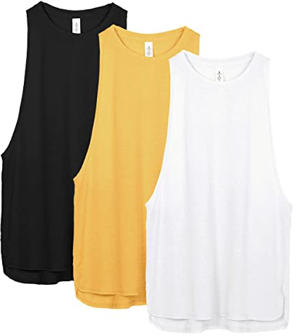 icyzone Dam sporttopp ledig 3-pack – lätt yoga fitness topp, Svart*/vit*/mellow gul*, M