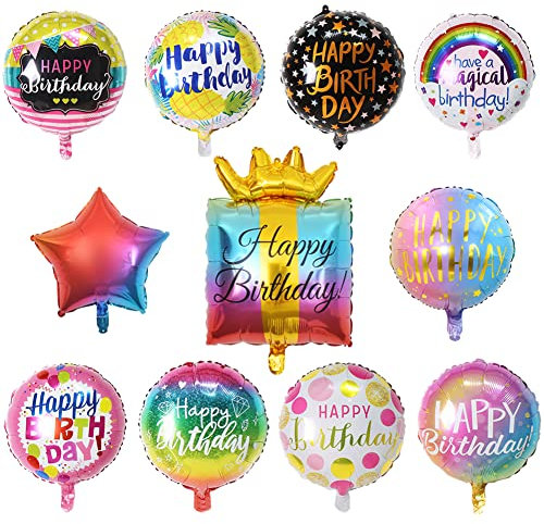 Happy Birthday Colourful Balloons,25 PCS Party Rose Pink Gold Mylar Helium Baloons Pack,18 Inches Multicoloured Gift Box Star Round Foil Balloons For Girls Women boys men Kids Party Decorations