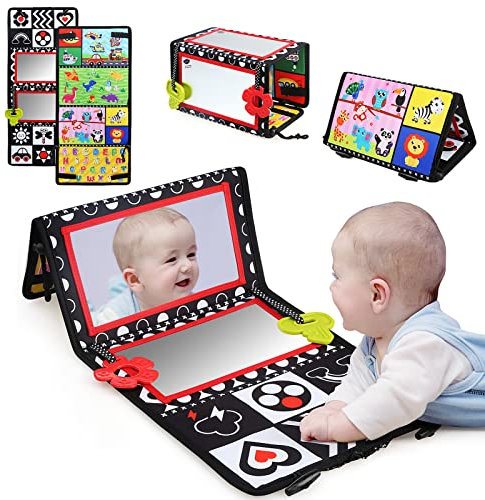 LEADSTAR Jouet Bébé 6-18 Mois,Miroir Bebe Eveil Montessori Noir et Blanc Jouets Sensoriels,Jeux Eveil Bebe avec Miroir Pliable Cadeau Bebe Naissance Fille Garcon Jeux Bebe 6 9 12 Mois