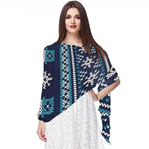 Chiffon-Schal, leicht, weich, durchsichtig, lange Kopfwickel, alle Jahreszeiten, Schneemann-Strickmuster, mehrfarbig