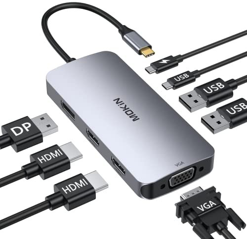MOKiN Docking USB C con Doppio HDMI Adattatore per 3 Monitor, Hub USB C con Doppio HDMI, DisplayPort, VGA, Ricarica PD 100W, 2 Porte USB A 2.0, Porte Type C 2.0 Adattatore per Dell XPS, HP, Lenovo